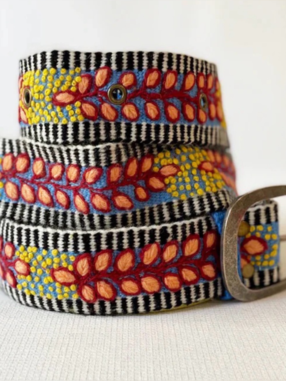 Jenny Krauss Embroidered Floral Wool Belt Made In Peru Folklorica Fair Trade S